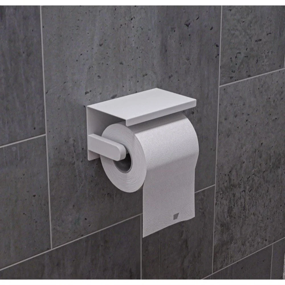 ALFI brand ABTPC66-W White Matte Stainless Steel Toilet Paper Holder‎ with Shelf